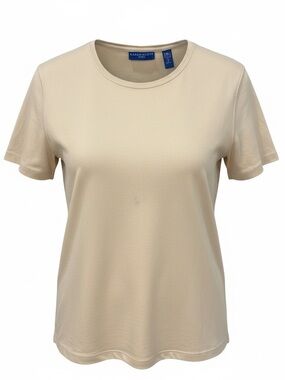 100% Cotton Medium Karen Scott Sport Beige Tee Minimalist Basic Short Sleeve Top